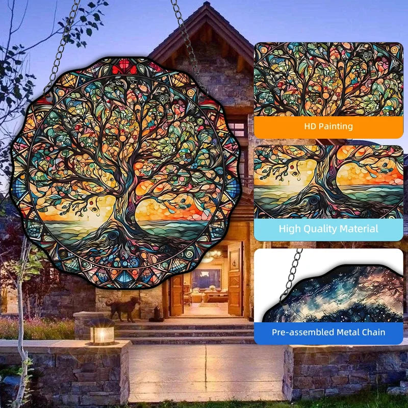 Acryl Wandhanger Met Levensboom Zonmotief Voor Spirituele Sfeer En Warme Energie