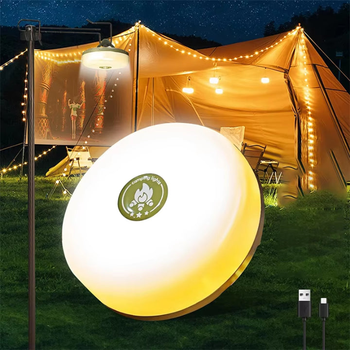 Oplaadbare campinglamp met RGB-lichtslinger