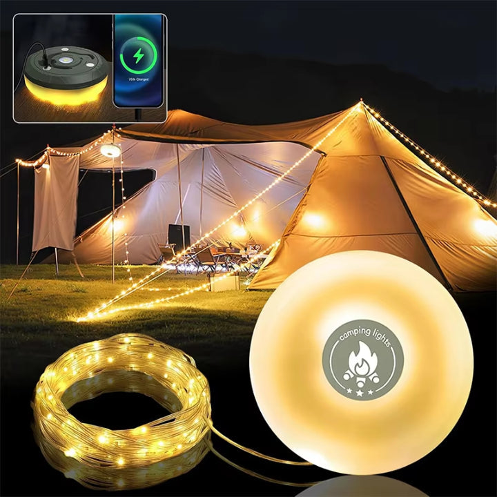Oplaadbare campinglamp met RGB-lichtslinger