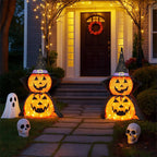Halloween Pompoenset Twee Stuks 3 Ft Met Ledverlichting En Inklapbaar Ontwerp