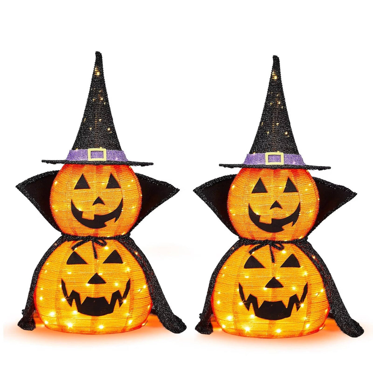 Halloween Pompoenset Twee Stuks 3 Ft Met Ledverlichting En Inklapbaar Ontwerp