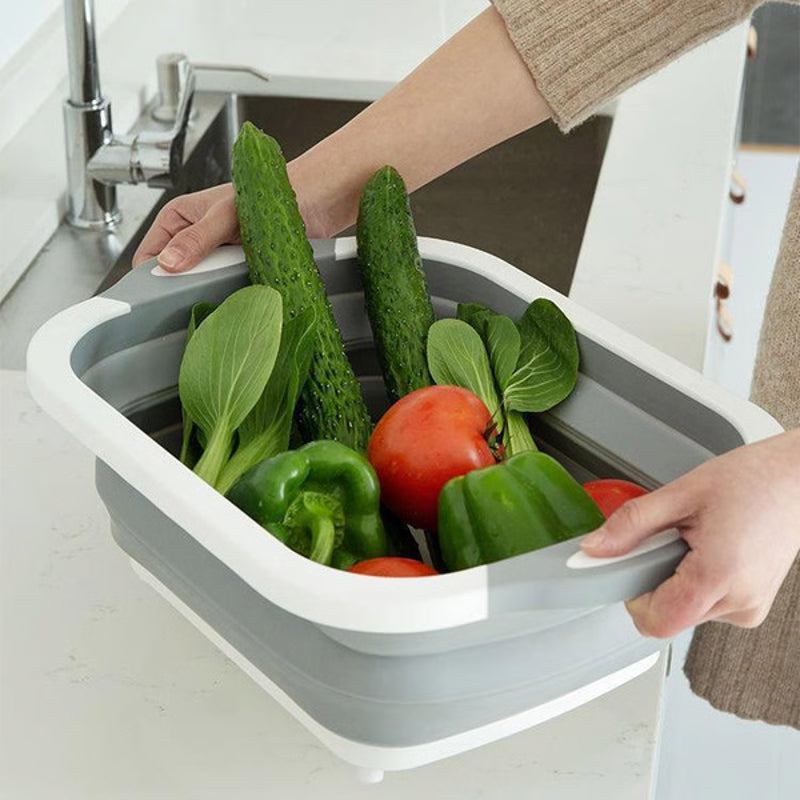 Inklapbare Snijplank Met Wasmand Voor Ruimtebesparende Keukenorganisatie