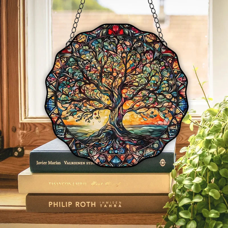 Acryl Wandhanger Met Levensboom Zonmotief Voor Spirituele Sfeer En Warme Energie