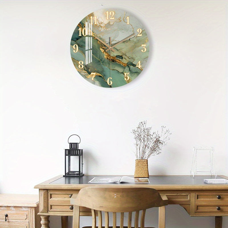 Houten Wandklok Met Stil Uurwerk En Gedrukt Marmermotief