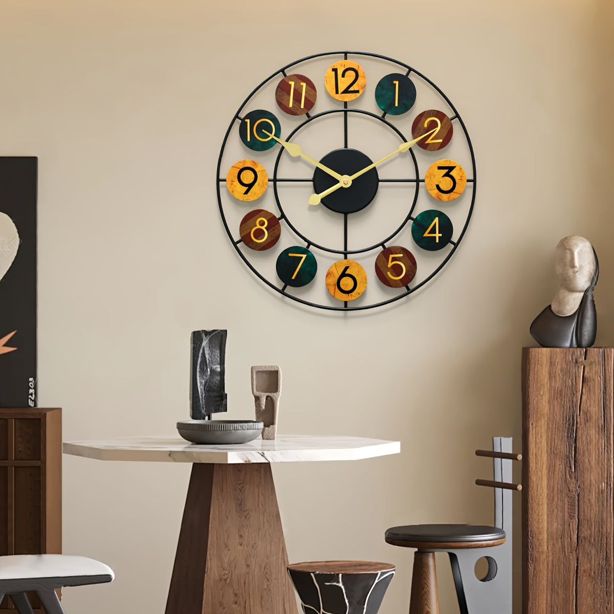 Metalen wandklok met stil kwartsuurwerk en retro open-frameontwerp