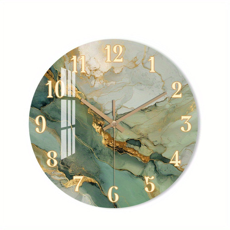 Houten Wandklok Met Stil Uurwerk En Gedrukt Marmermotief