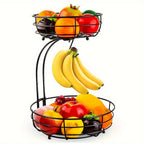 Fruitmand met twee lagen en bananenhouder