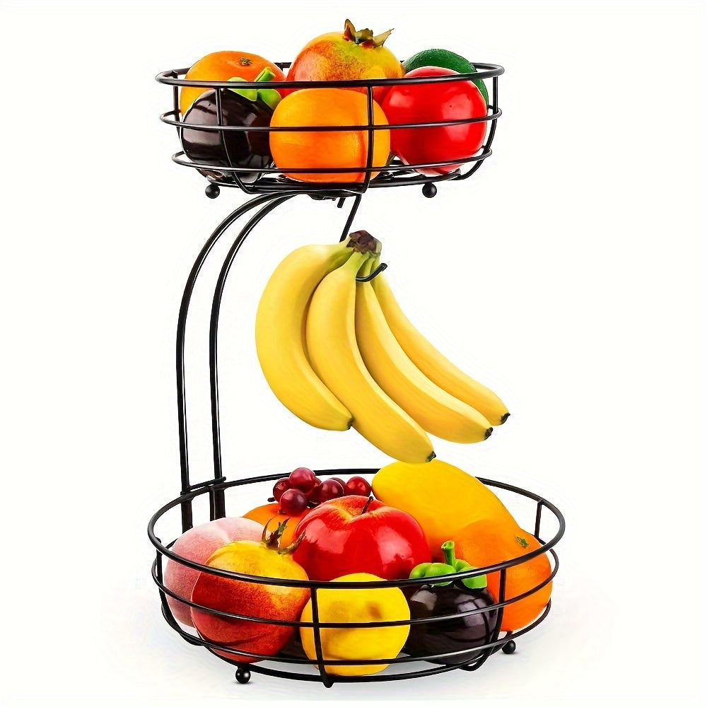 Fruitmand met twee lagen en bananenhouder