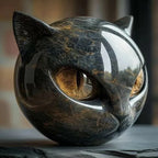 Decoratieve Kattenbeeld met Luxe Marmerlook en Mystieke Uitstraling