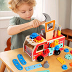 Montessori Houten Brandweerauto met Gereedschap voor Creatief Bouwplezier