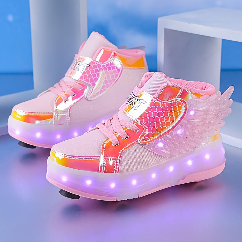 Rolschaats Sneakers Met LED Verlichting En Decoratieve Vleugels