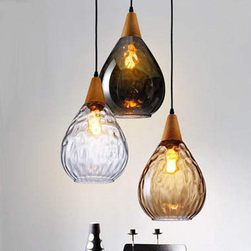 Hanglamp met Elegante Druppelvorm en Glas‑Hout Combinatie voor Tijdloze Sfeer