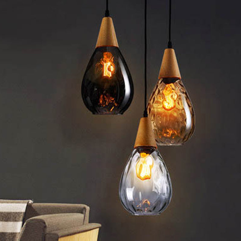 Hanglamp met Elegante Druppelvorm en Glas‑Hout Combinatie voor Tijdloze Sfeer