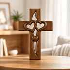 Wandkruis Hout Handgesneden Hartmotief Warm Decoratief Ontwerp