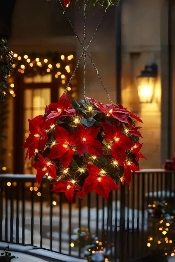 Poinsettia Decorstuk met Dieprode Bladstructuur voor Warme Feestsfeer
