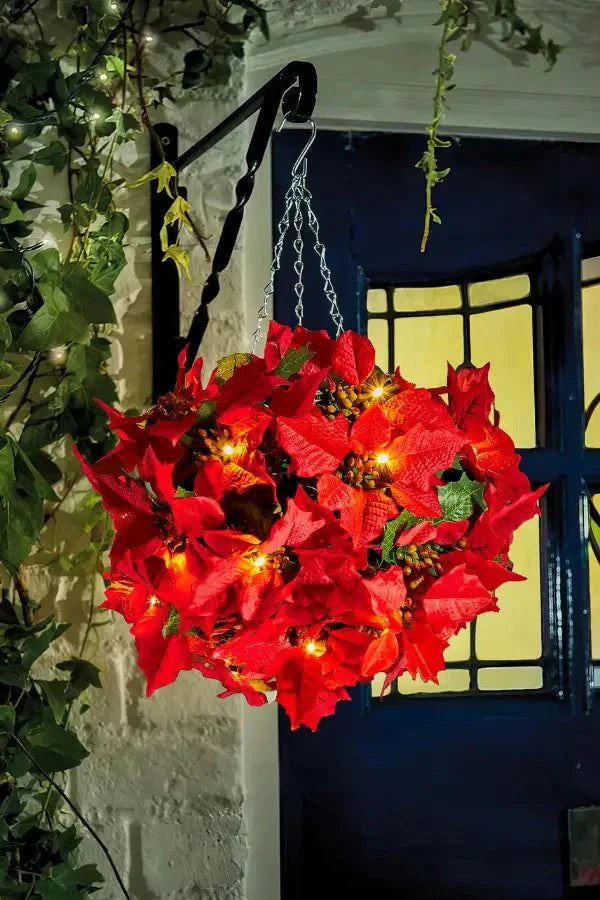 Poinsettia Decorstuk met Dieprode Bladstructuur voor Warme Feestsfeer