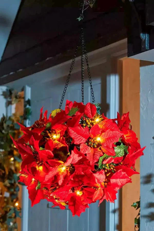 Poinsettia Decorstuk met Dieprode Bladstructuur voor Warme Feestsfeer