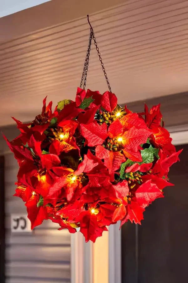 Poinsettia Decorstuk met Dieprode Bladstructuur voor Warme Feestsfeer