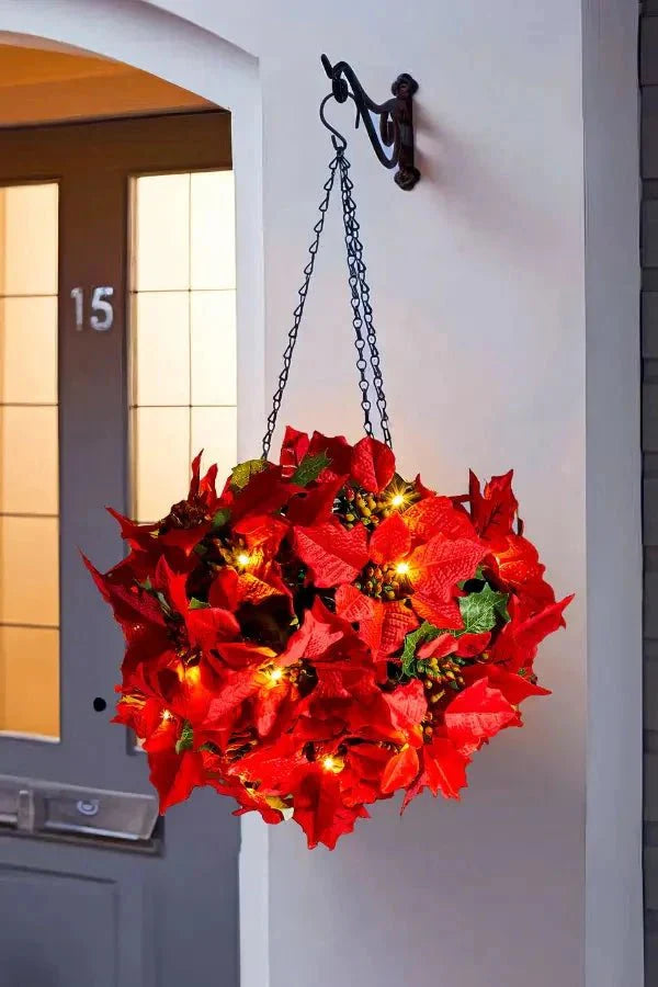 Poinsettia Decorstuk met Dieprode Bladstructuur voor Warme Feestsfeer