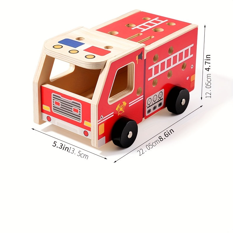 Montessori Houten Brandweerauto met Gereedschap voor Creatief Bouwplezier