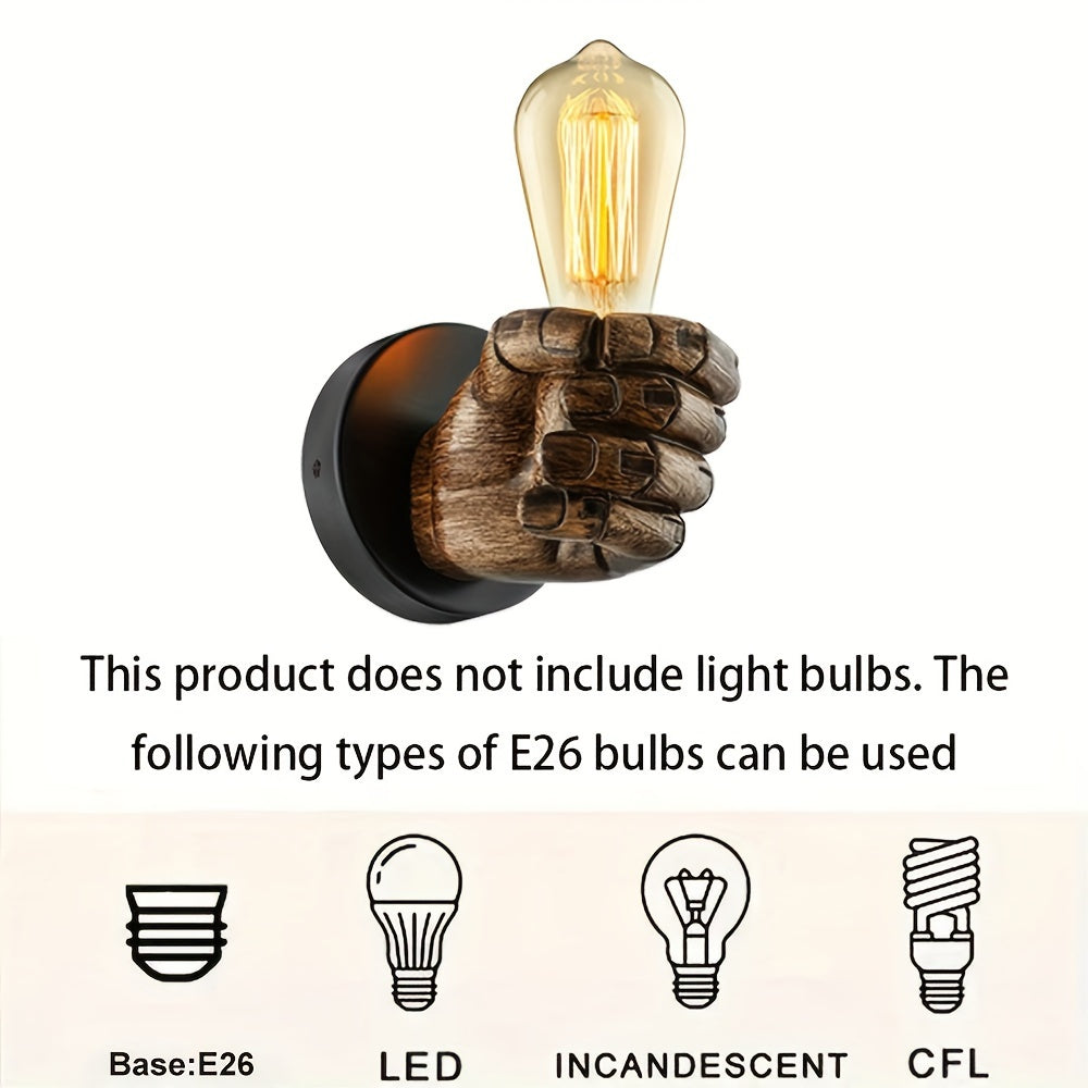 Handvormige wandlamp van hars met industriële E26-fitting