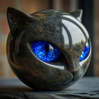 Decoratieve Kattenbeeld met Luxe Marmerlook en Mystieke Uitstraling