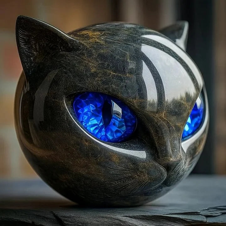 Decoratieve Kattenbeeld met Luxe Marmerlook en Mystieke Uitstraling