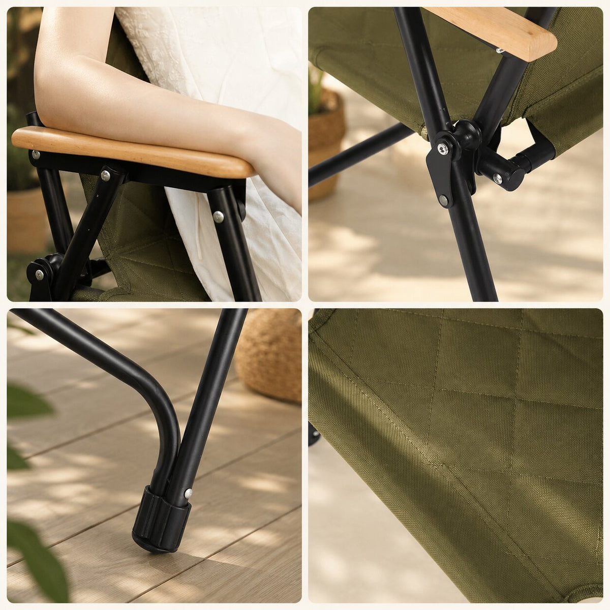 Comfortabele Buitenstoel met Versterkt Frame en Houten Armsteunen