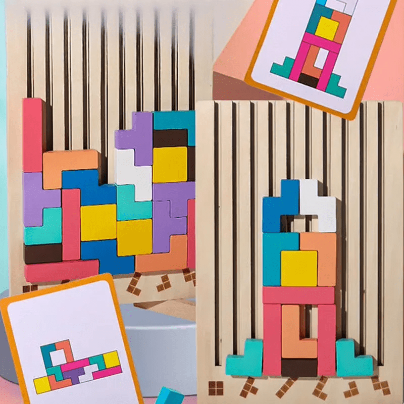 Houten Stapelspel met Natuurhout en Creatieve 3D‑Vormen