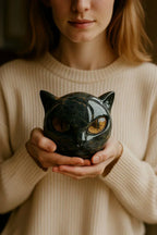 Decoratieve Kattenbeeld met Luxe Marmerlook en Mystieke Uitstraling