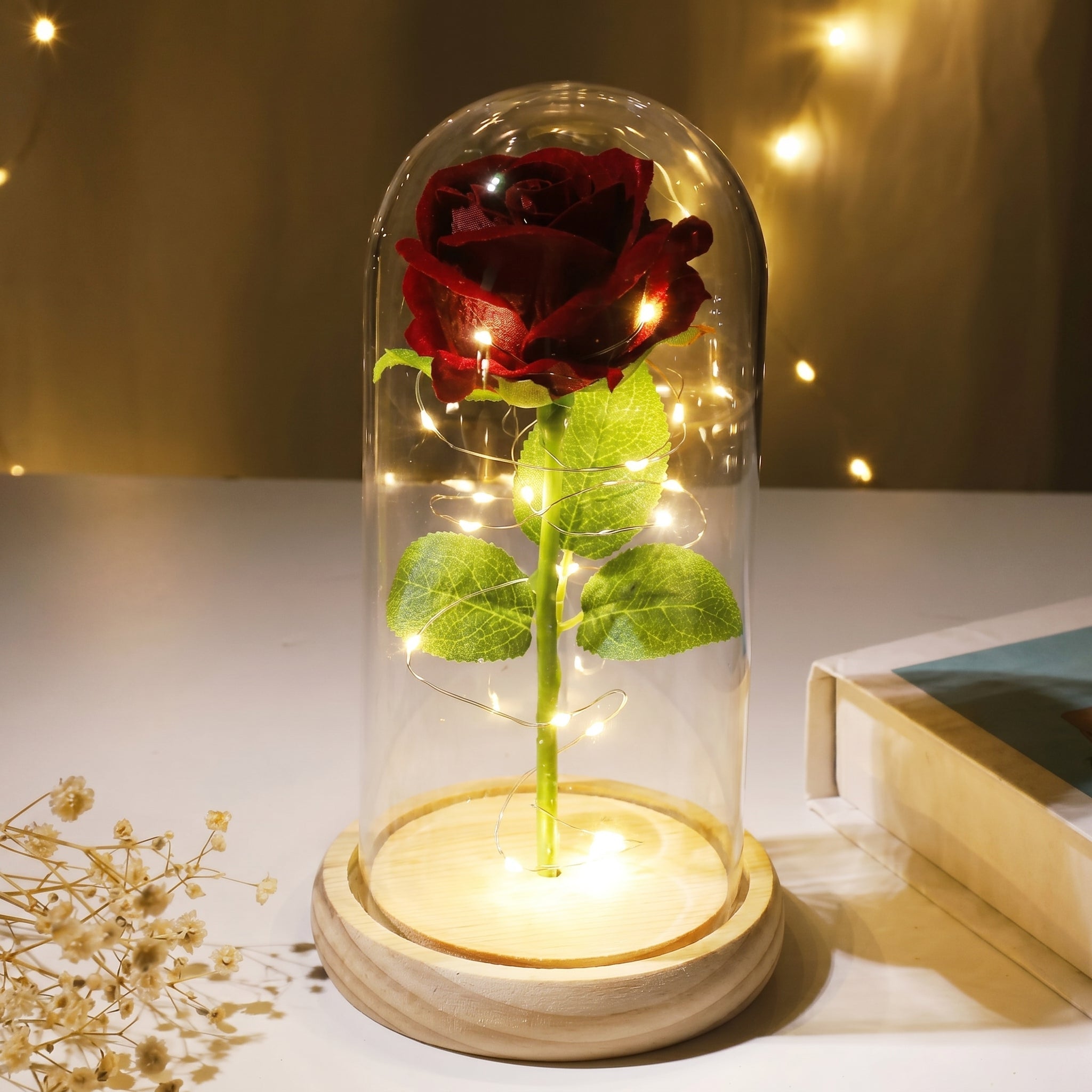 Glazen Rozenlamp Met LED Licht In Koepel
