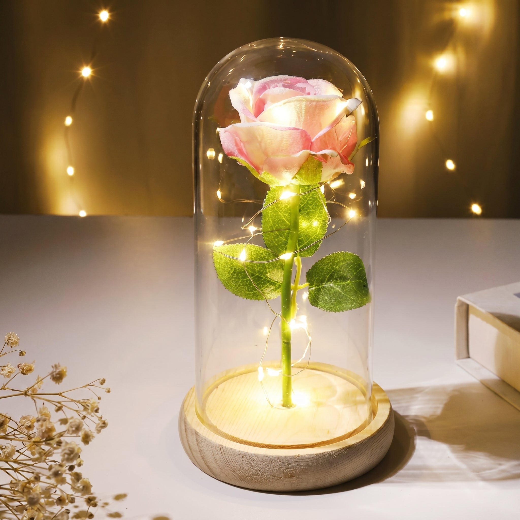 Glazen Rozenlamp Met LED Licht In Koepel