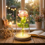 Glazen Rozenlamp Met LED Licht In Koepel