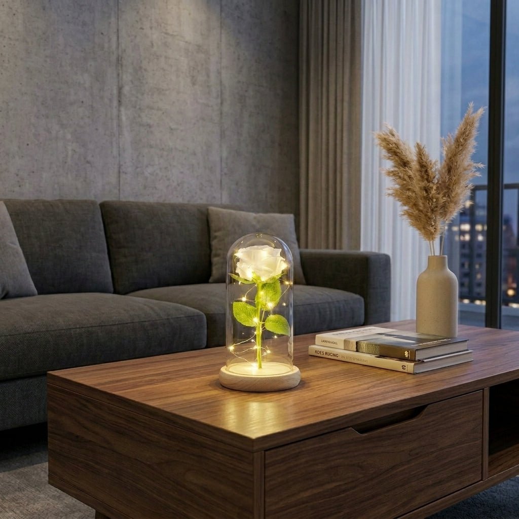 Glazen Rozenlamp Met LED Licht In Koepel
