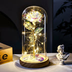 Glazen Rozenlamp Met LED Licht In Koepel