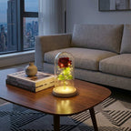 Glazen Rozenlamp Met LED Licht In Koepel