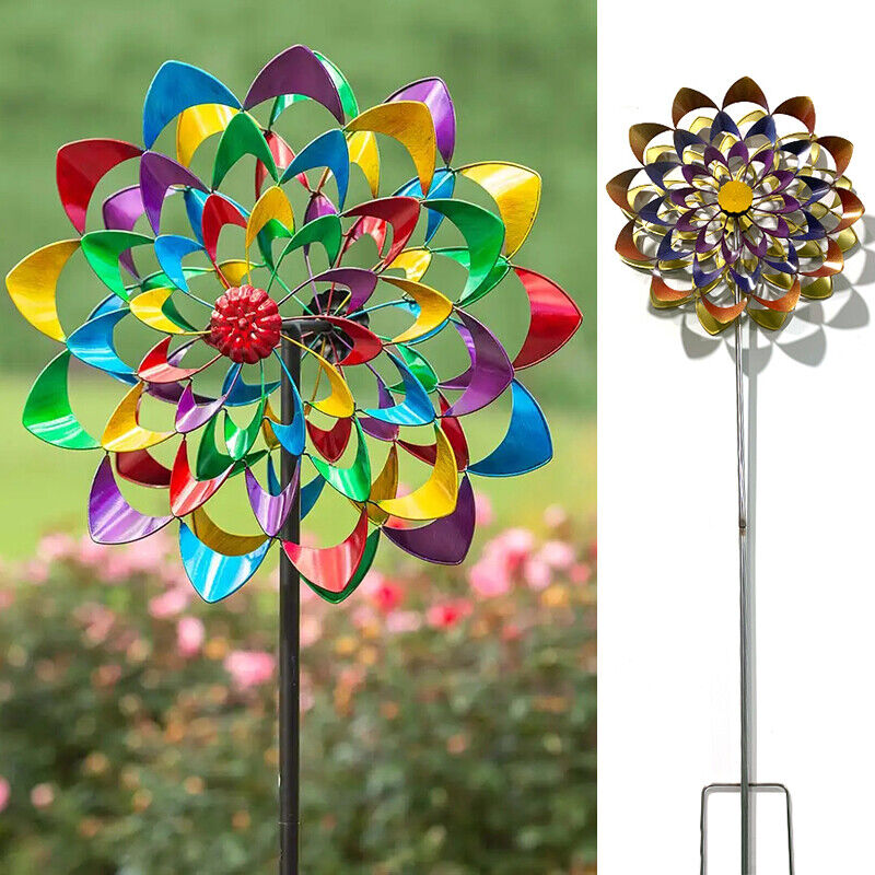 Metalen Tuinwindmolen met Bloemdesign voor Tuin Terras en Voortuin