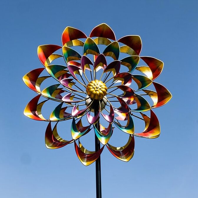 Metalen Tuinwindmolen met Bloemdesign voor Tuin Terras en Voortuin