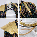 Glitter Kostuum met Pailletten en Kunstleer voor Show en Feest
