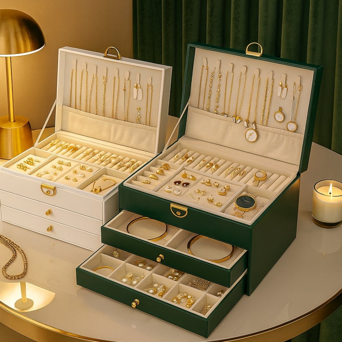 Luxe Sieradenorganizer met Drie Lagen, Lades en Velours Interieur voor Geordende Collecties