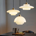 Hanglamp Art Deco met Gelaagde Glazen Kap en Messing Fitting