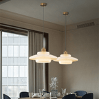 Hanglamp Art Deco met Gelaagde Glazen Kap en Messing Fitting