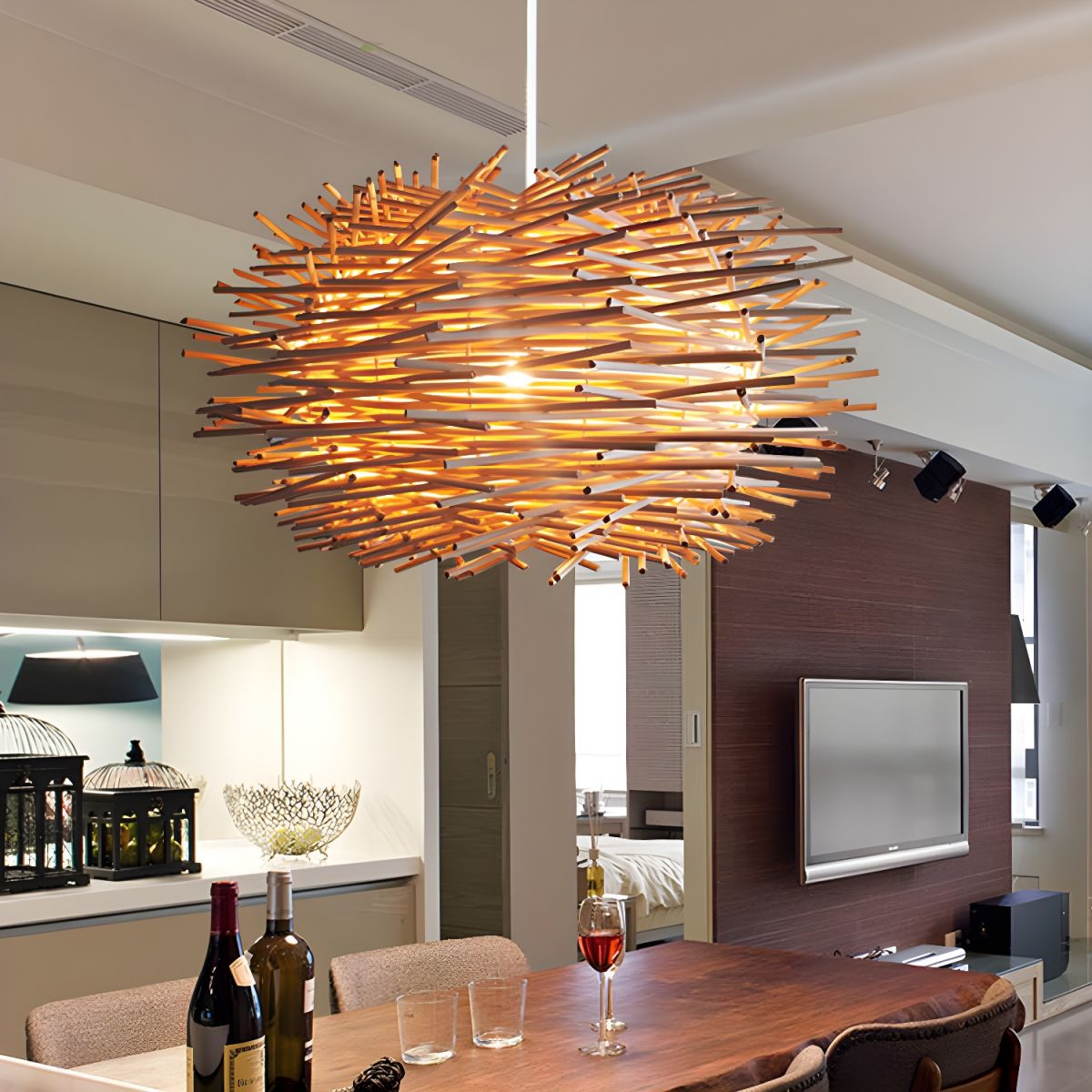 Bohemian Hanglamp Van Rattan Met Vogelnestontwerp