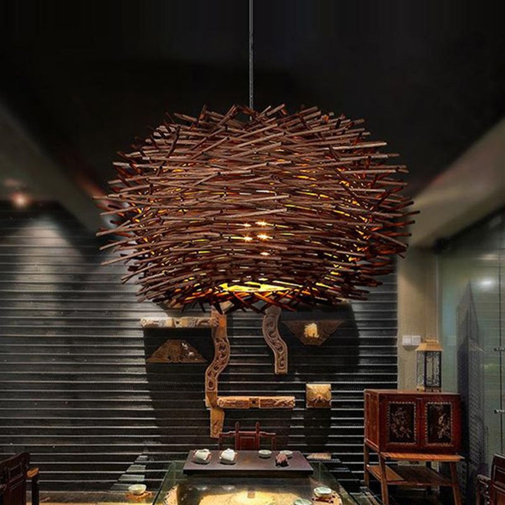 Bohemian Hanglamp Van Rattan Met Vogelnestontwerp