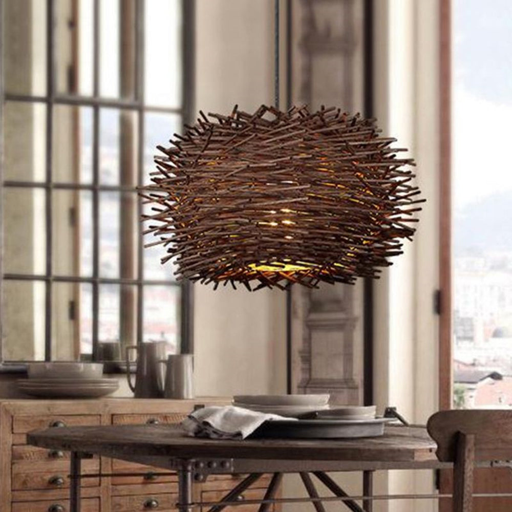 Bohemian Hanglamp Van Rattan Met Vogelnestontwerp