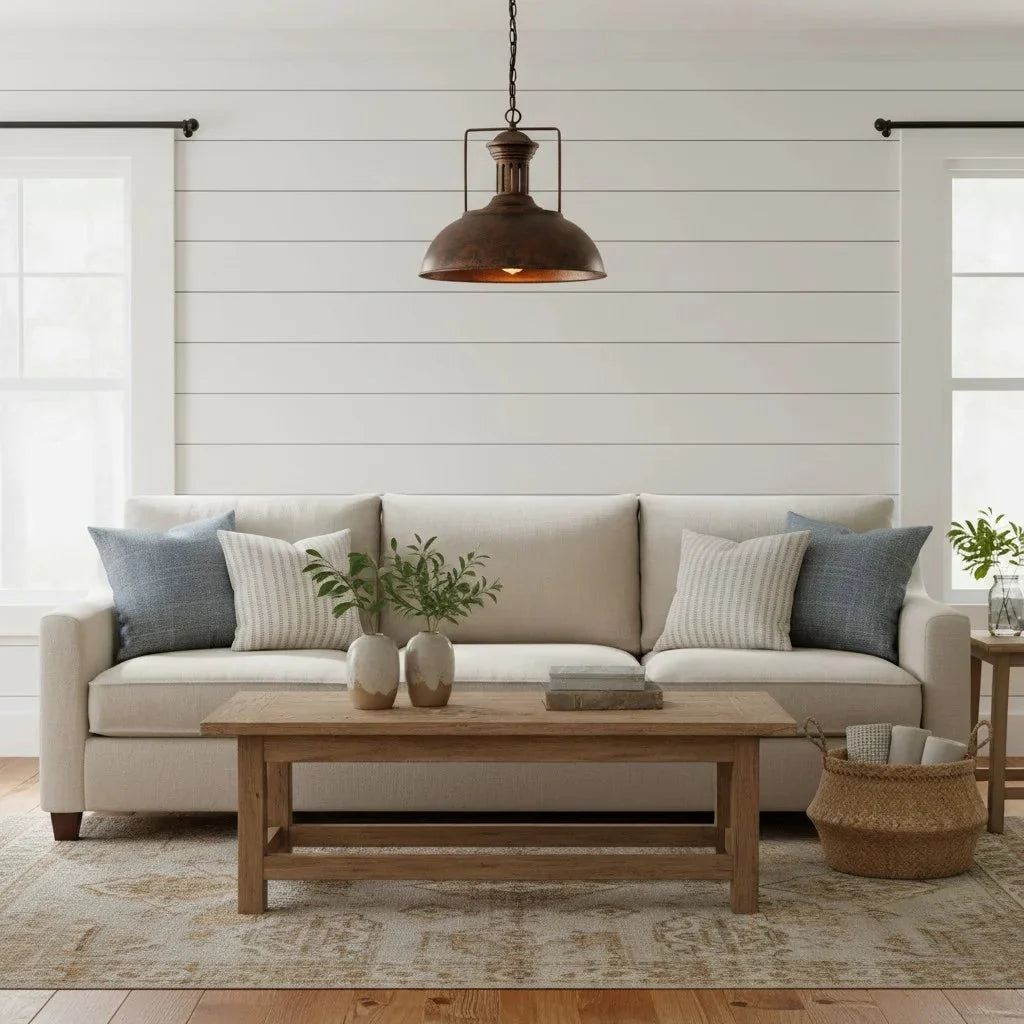 Industriële Hanglamp Met Brede Koepelkap En Landelijke Uitstraling