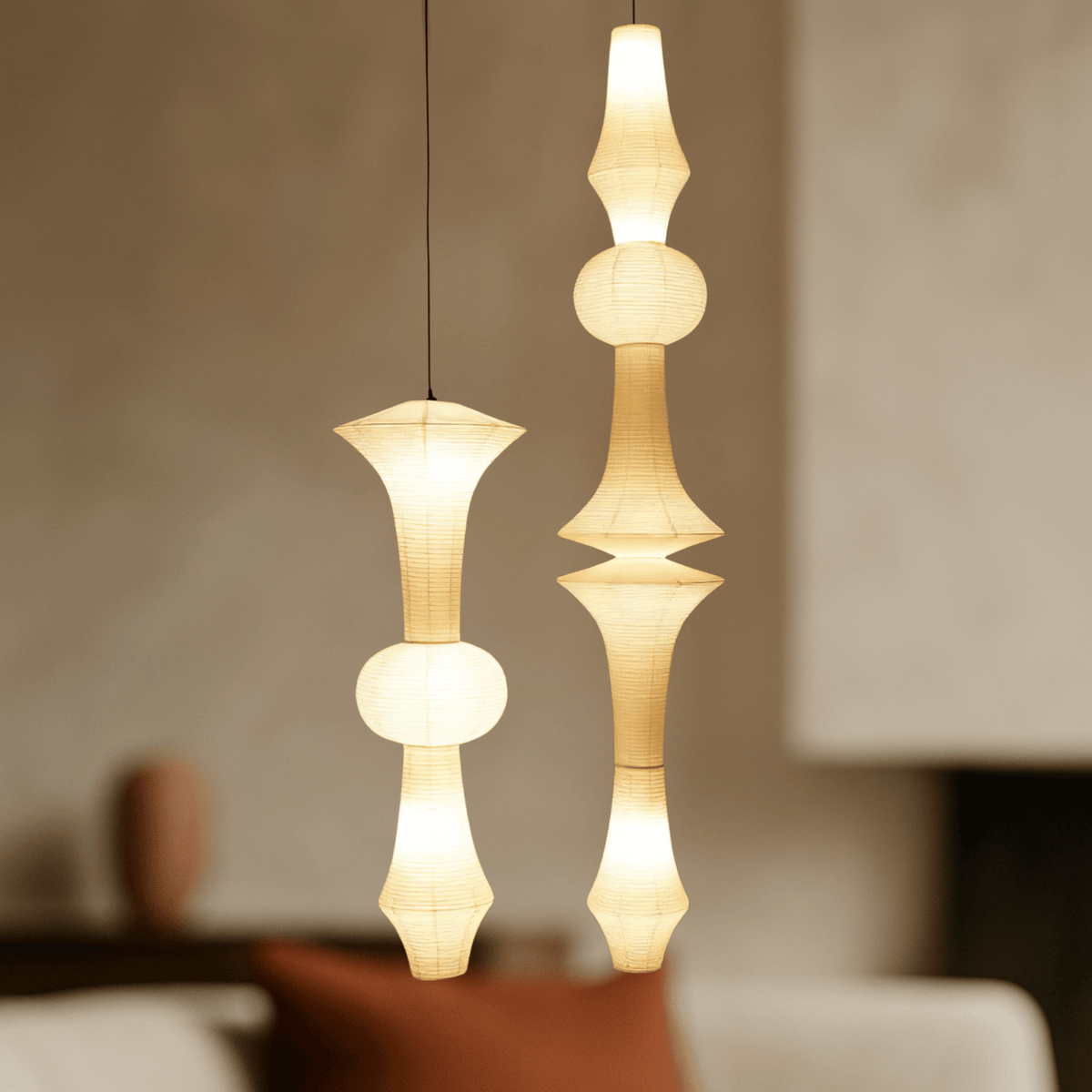 Japandi Hanglamp Van Washi Papier Met Organische Vorm
