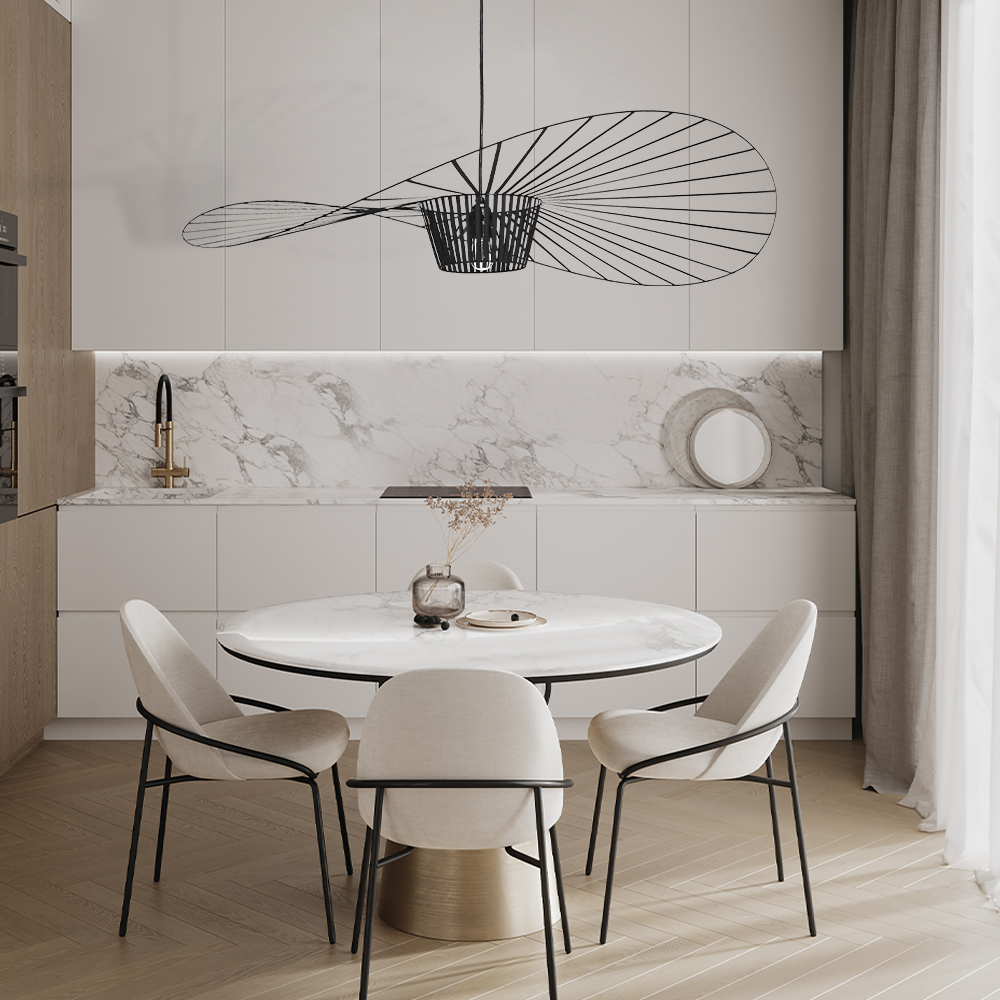 Minimalistische Hanglamp Met Open Draadframe En Hoedvormig Design