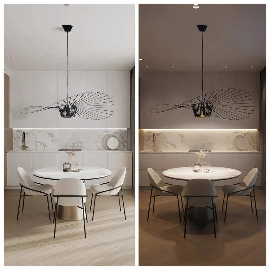 Minimalistische Hanglamp Met Open Draadframe En Hoedvormig Design