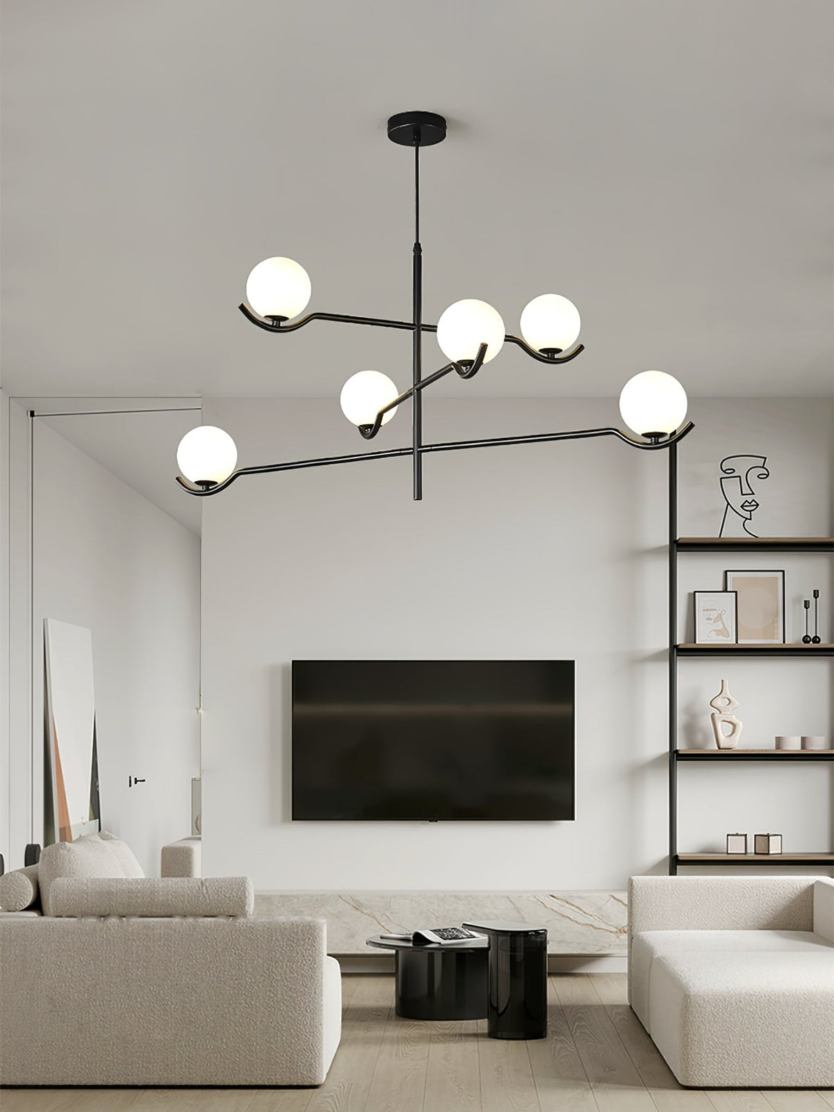Moderne Hanglamp Met Glazen Bollen En Asymmetrisch Frame Voor Sfeervolle Verlichting